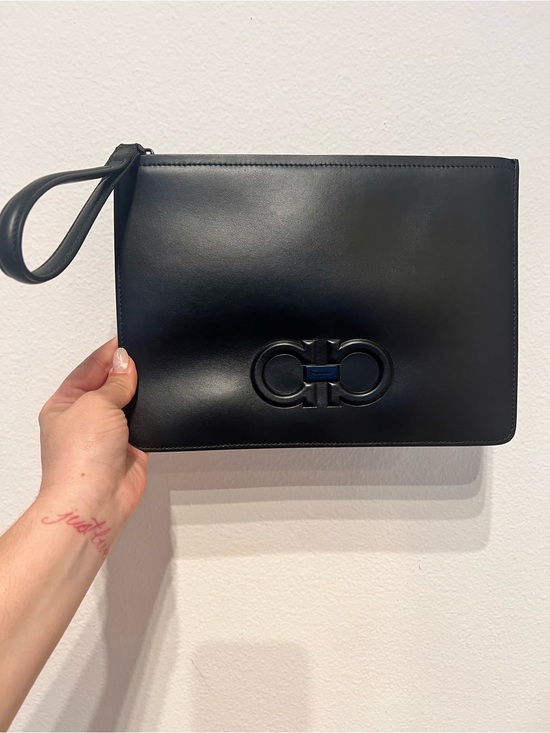 Salvatore Ferragamo Handbags - Salvatore Ferragamo Black Leather Wristlet Clutch